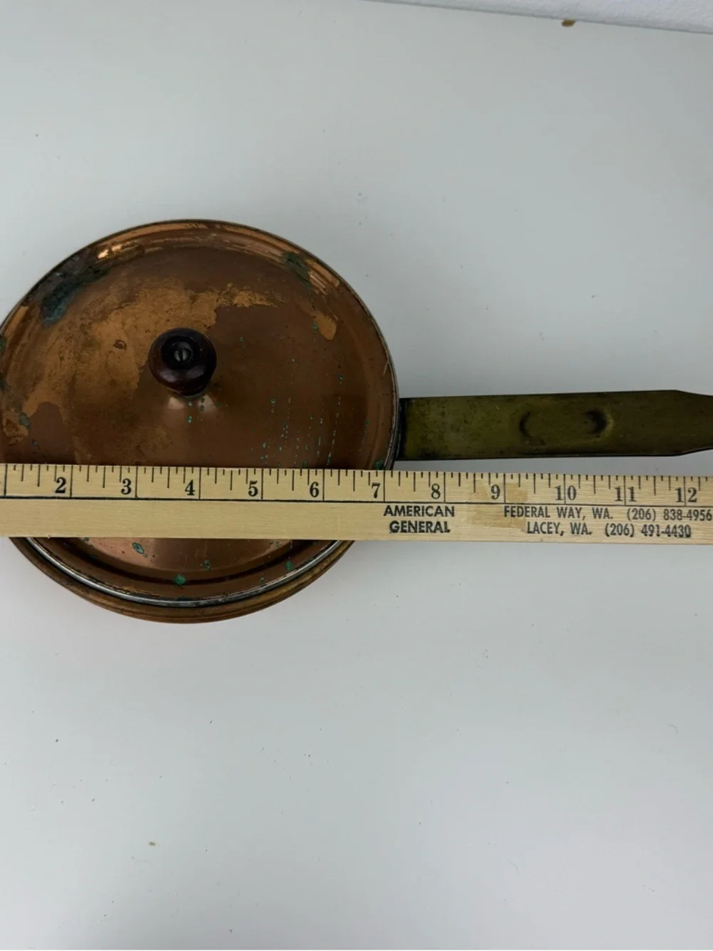 Vintage Copper Saucepan Lid Flat Brass Handle